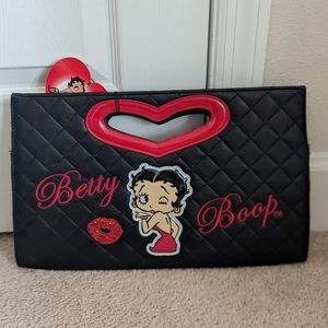 Betty boop large clutch NWT black & red clutch sparkly lips embroidered letters